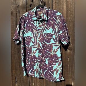 Cooke Street Honolulu Purple Blue Hawaiian Palm Short Sleeve Casual Button Up